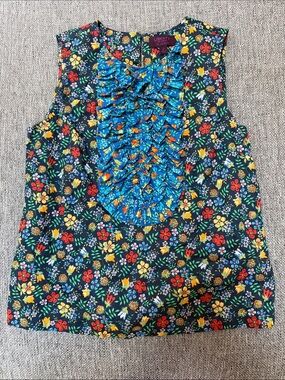 J.Crew, Liberty Navy Floral Ruffle Front Sleeveless Top, Size 2